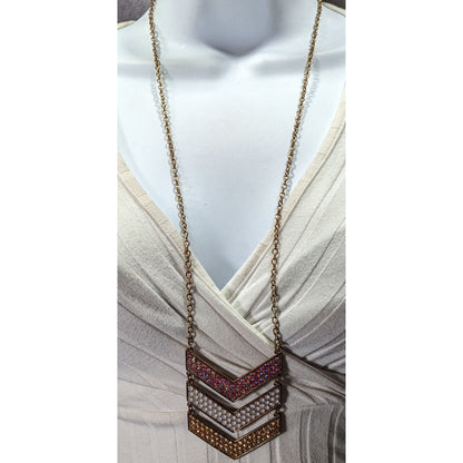Whimsical Glam Multi Chevron Rhinestone Pendant Necklace