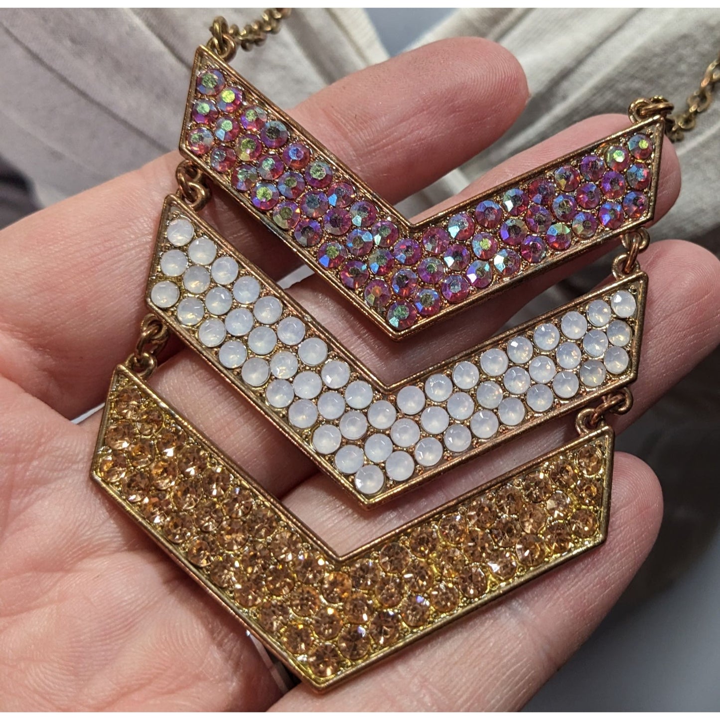 Whimsical Glam Multi Chevron Rhinestone Pendant Necklace