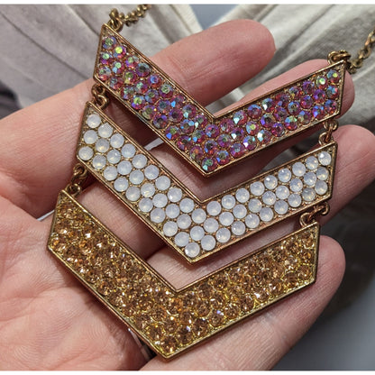 Whimsical Glam Multi Chevron Rhinestone Pendant Necklace