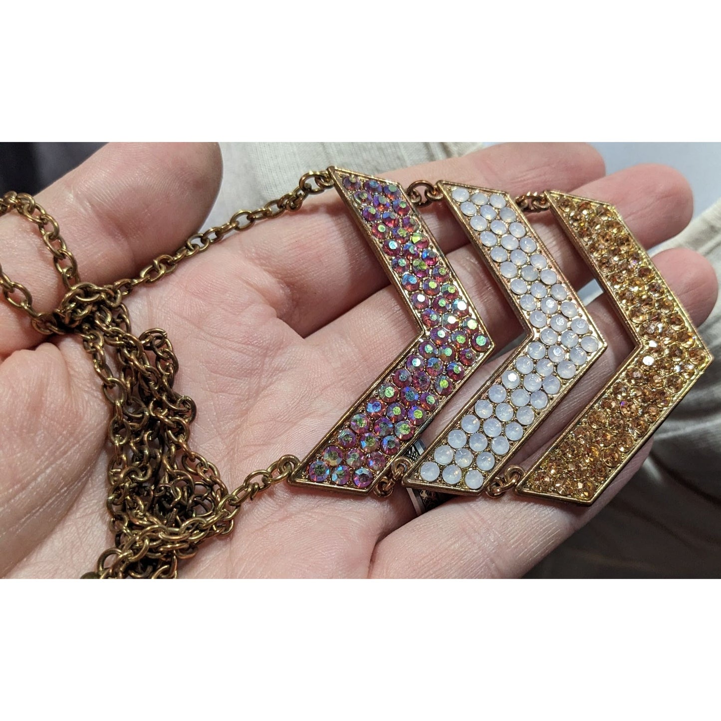 Whimsical Glam Multi Chevron Rhinestone Pendant Necklace