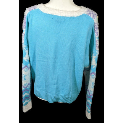 33 Degrees Retro Sequin Reindeer Blue And White Holiday Sweater