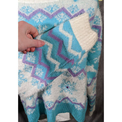 33 Degrees Retro Sequin Reindeer Blue And White Holiday Sweater