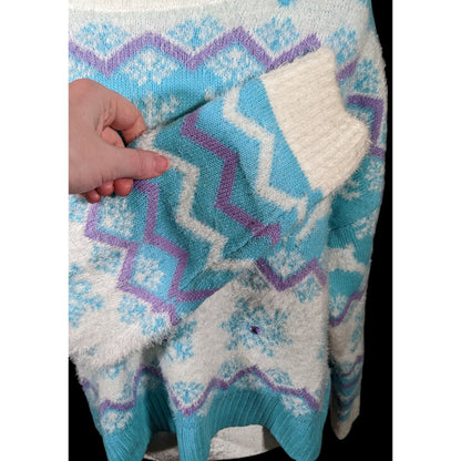 33 Degrees Retro Sequin Reindeer Blue And White Holiday Sweater