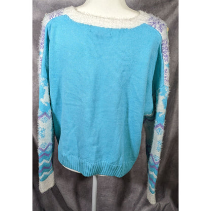 33 Degrees Retro Sequin Reindeer Blue And White Holiday Sweater