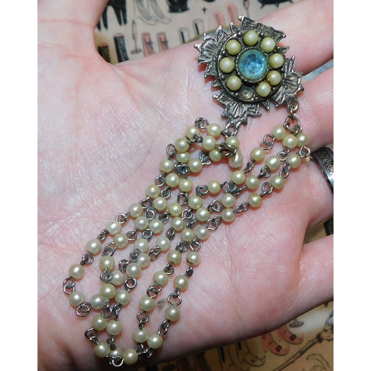 Vintage Asymmetrical Floral Faux Pearl Brooch