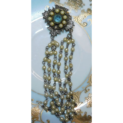 Vintage Asymmetrical Floral Faux Pearl Brooch