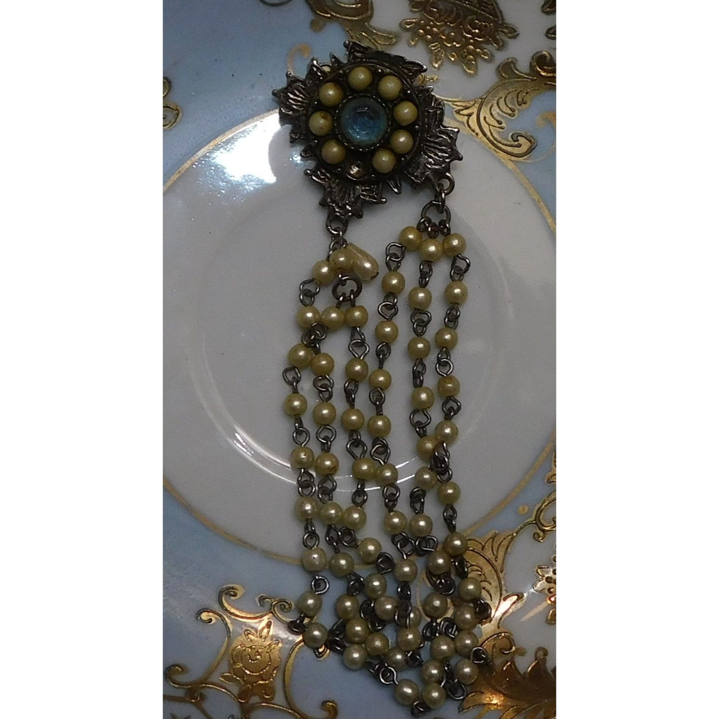 Vintage Asymmetrical Floral Faux Pearl Brooch