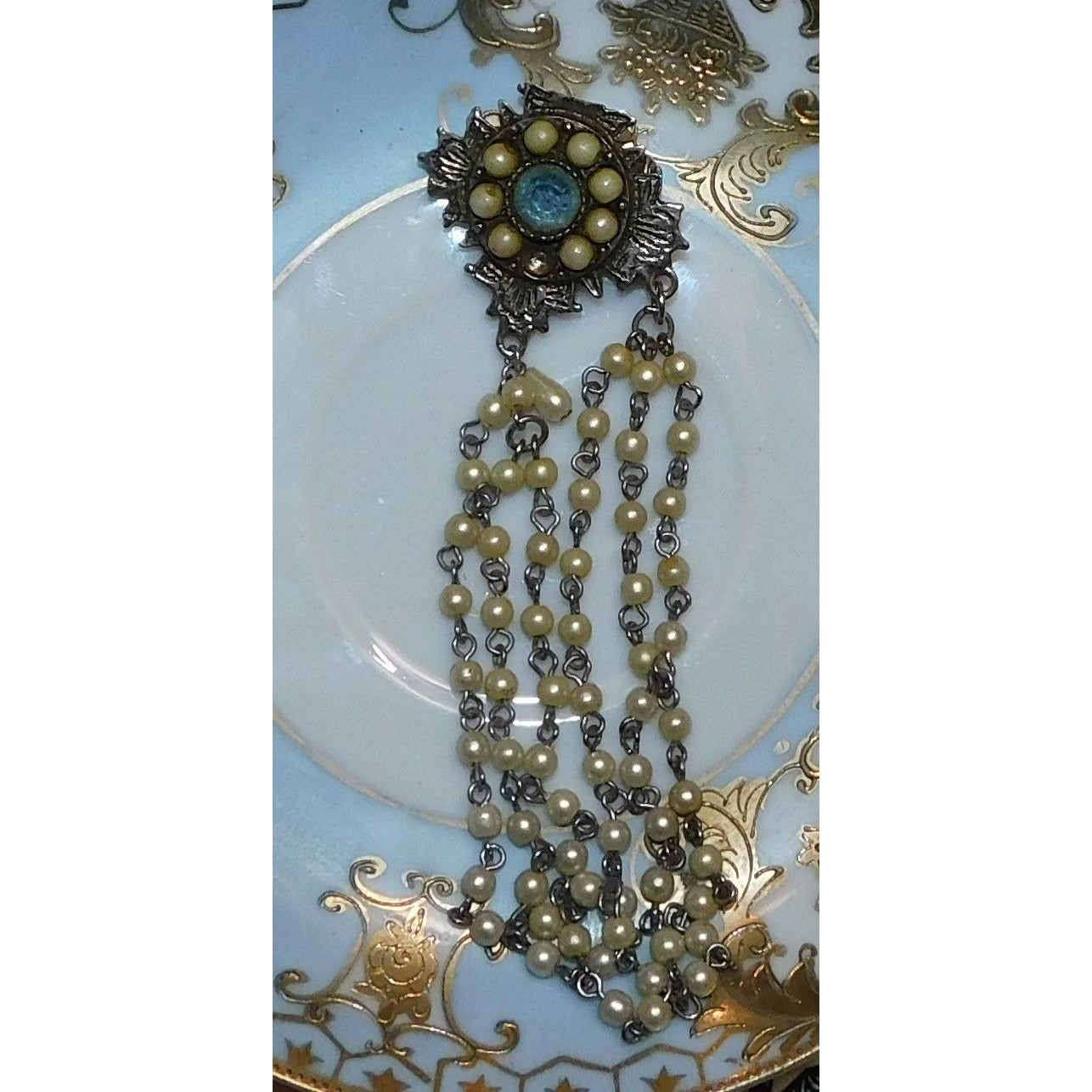 Vintage Asymmetrical Floral Faux Pearl Brooch