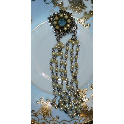 Vintage Asymmetrical Floral Faux Pearl Brooch
