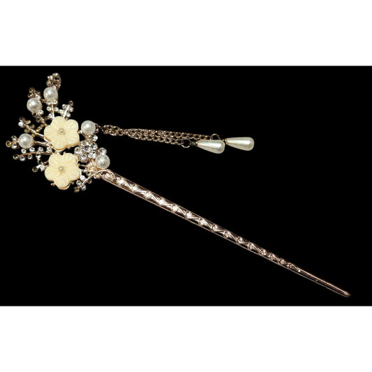 Fairy Cosplay Floral Rhinestone Gold Tone Hair Stick