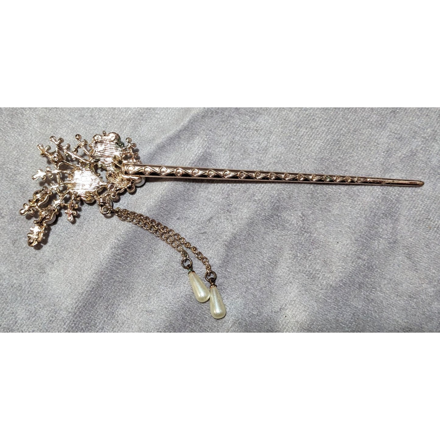 Fairy Cosplay Floral Rhinestone Gold Tone Hair Stick