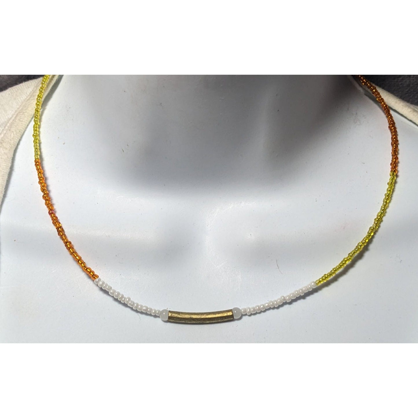 Handmade Minimalist Glass And Brass Beaded Necklace