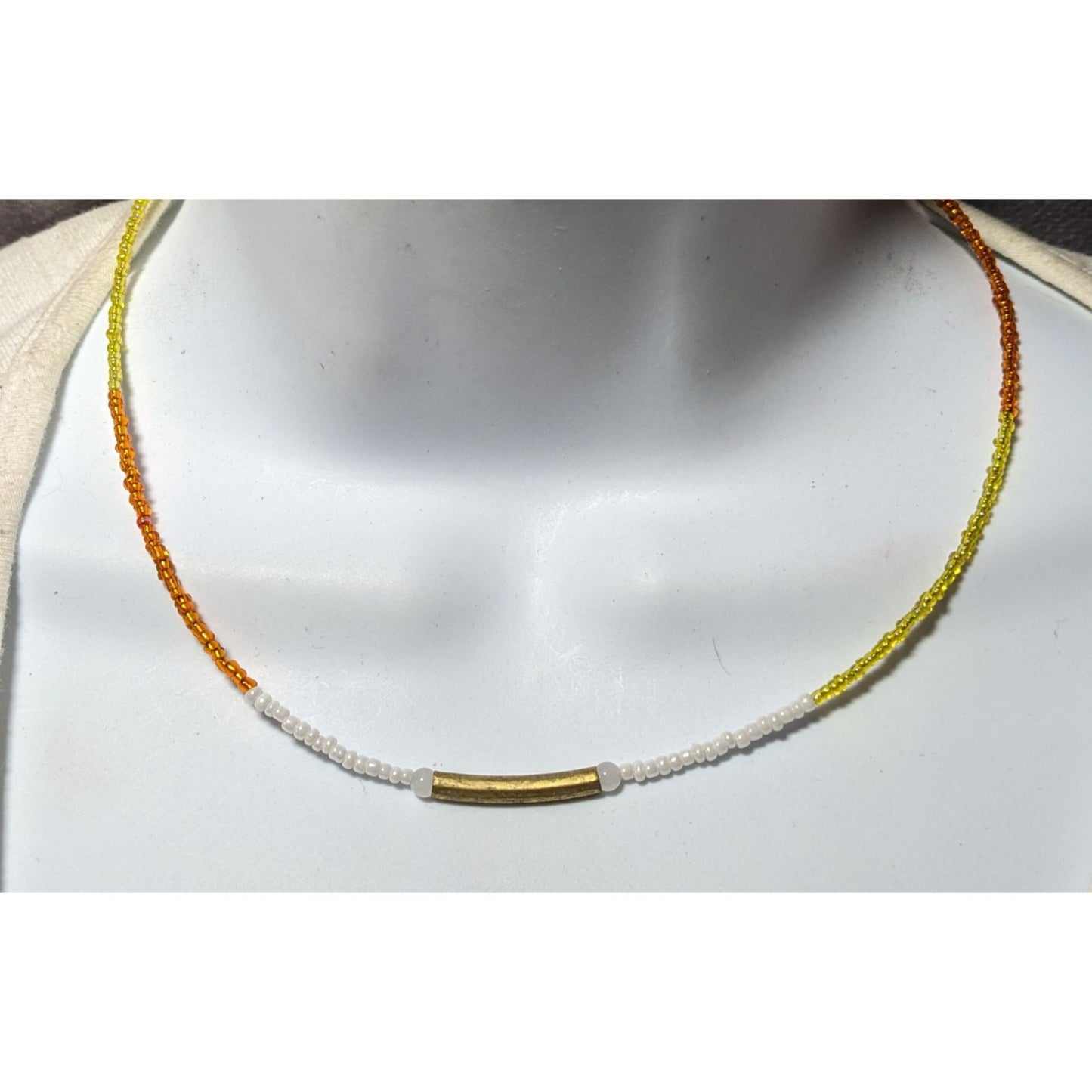 Handmade Minimalist Glass And Brass Beaded Necklace