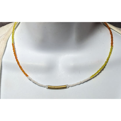 Handmade Minimalist Glass And Brass Beaded Necklace