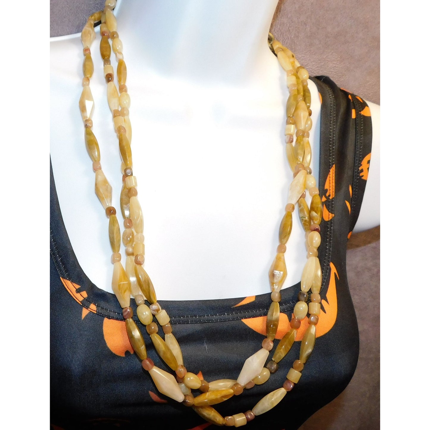 Retro Bohemian Faux Agate Beaded Layered Necklace