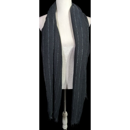 Preppy Designer Lauren Ralph Lauren Black Striped Scarf 22x82 Inches With Fringe Trim Made In Japan