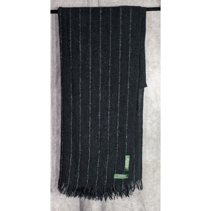 Preppy Designer Lauren Ralph Lauren Black Striped Scarf 22x82 Inches With Fringe Trim Made In Japan