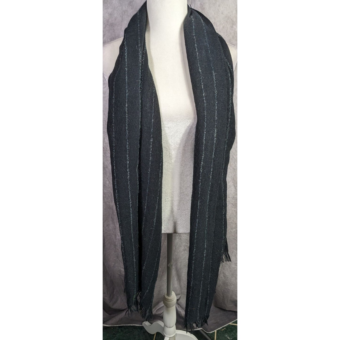 Preppy Designer Lauren Ralph Lauren Black Striped Scarf 22x82 Inches With Fringe Trim Made In Japan