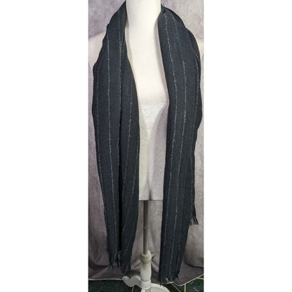 Preppy Designer Lauren Ralph Lauren Black Striped Scarf 22x82 Inches With Fringe Trim Made In Japan