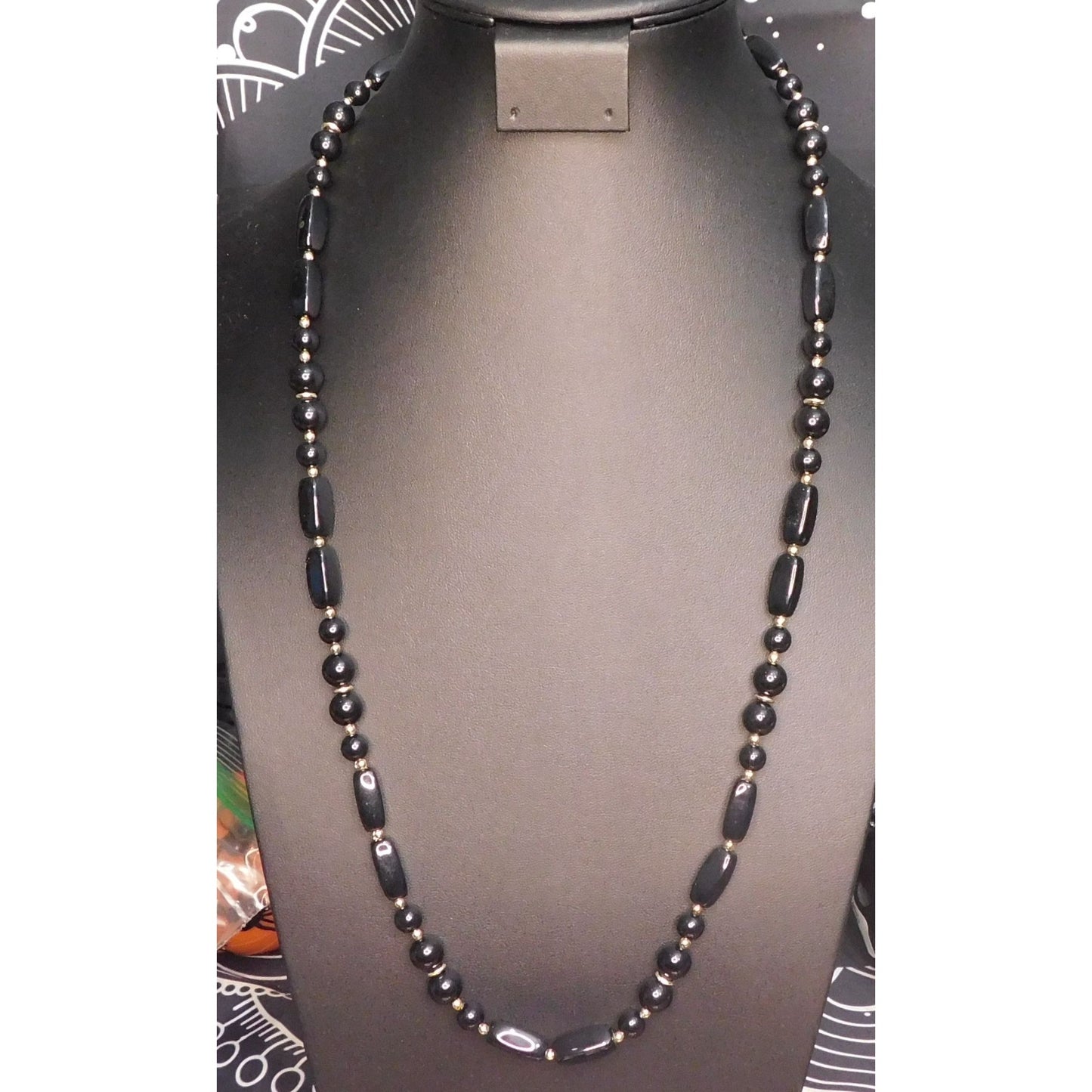 Simple Black And Gold Tone Beaded Necklace