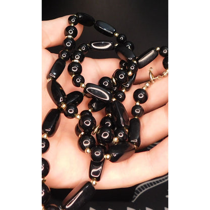Simple Black And Gold Tone Beaded Necklace