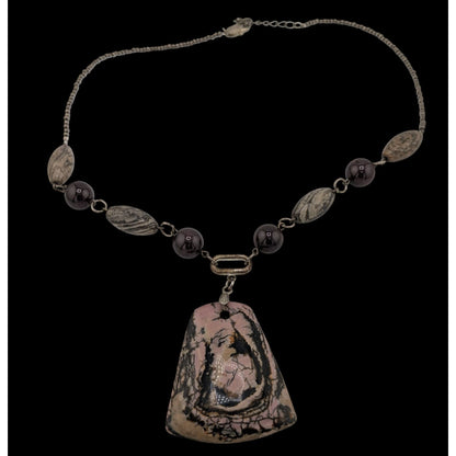 Vintage Handmade Porcelain Jasper Pendant Necklace With Various Gemstone Beads