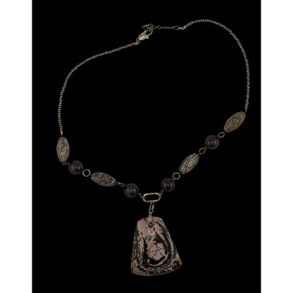 Vintage Handmade Porcelain Jasper Pendant Necklace With Various Gemstone Beads