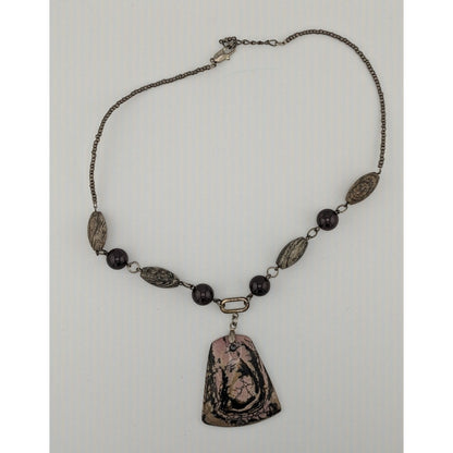 Vintage Handmade Porcelain Jasper Pendant Necklace With Various Gemstone Beads