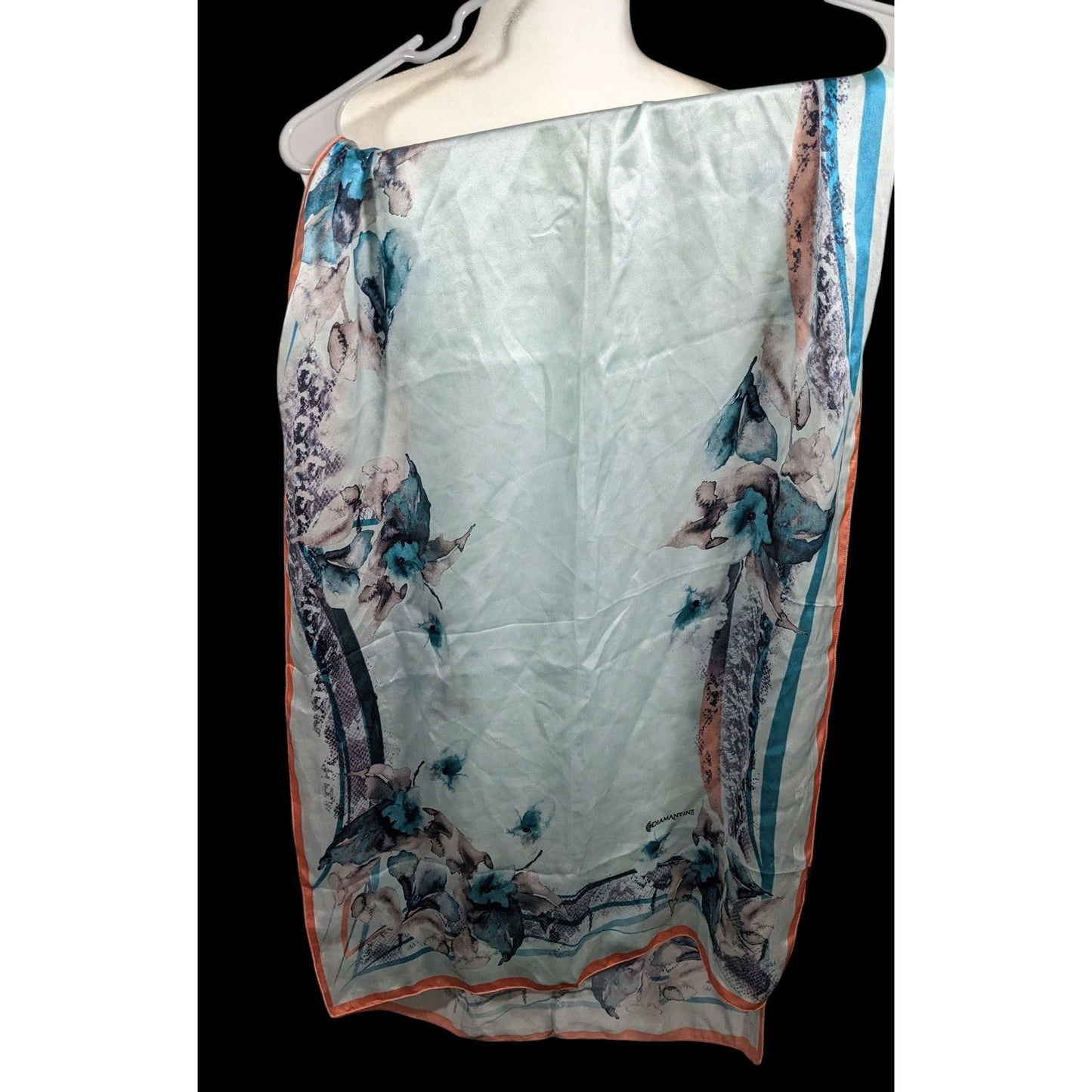 Diamantine Blue Floral Silky Lightweight Scarf
