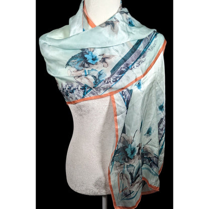 Diamantine Blue Floral Silky Lightweight Scarf