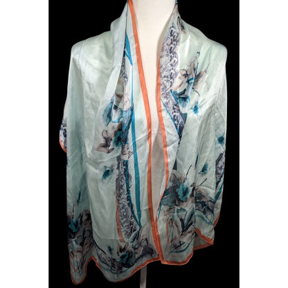 Diamantine Blue Floral Silky Lightweight Scarf