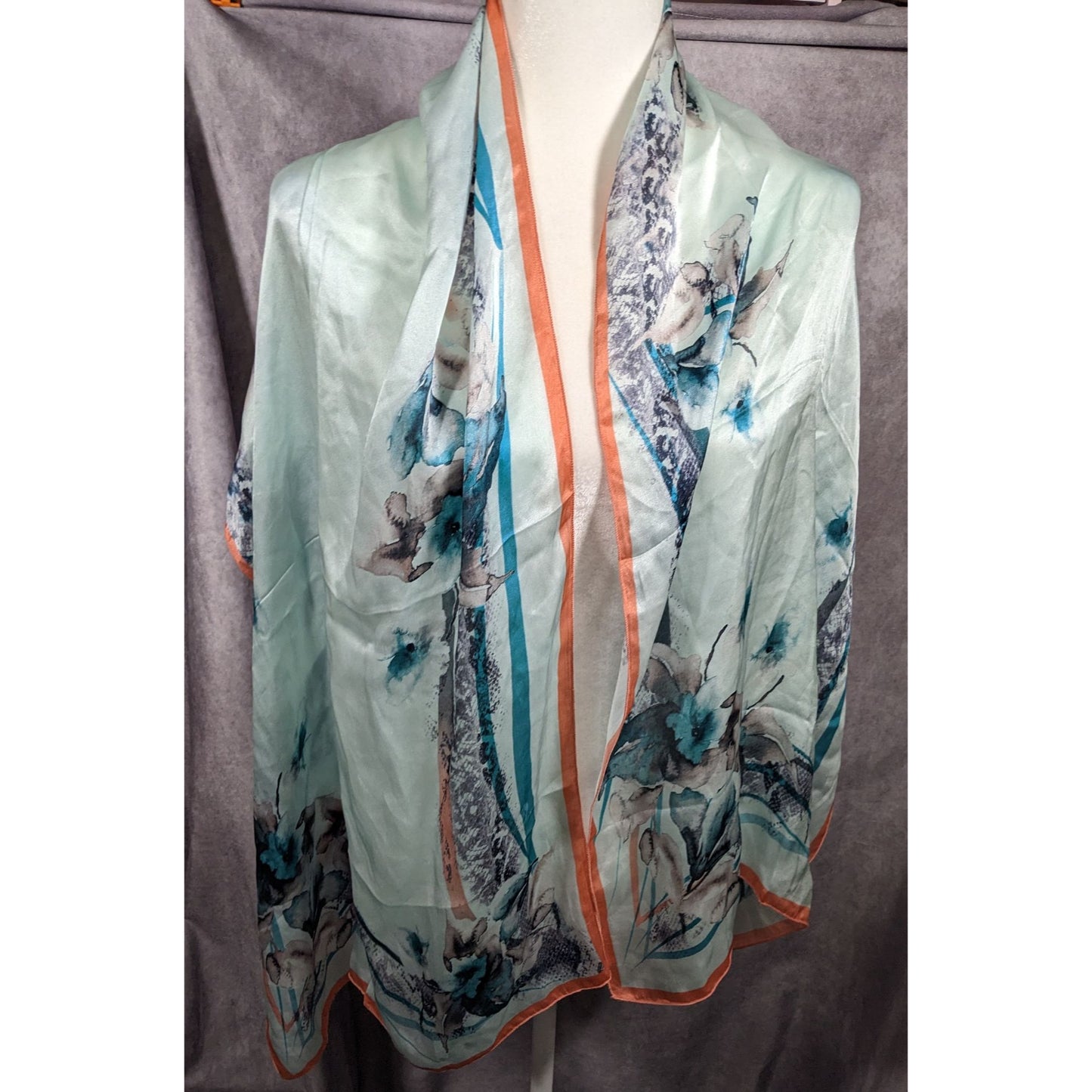 Diamantine Blue Floral Silky Lightweight Scarf