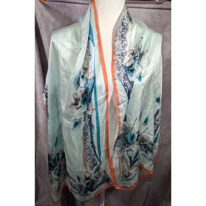 Diamantine Blue Floral Silky Lightweight Scarf