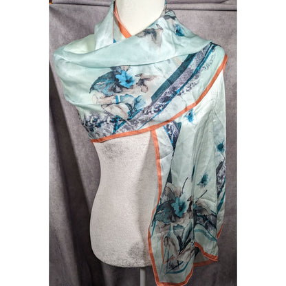 Diamantine Blue Floral Silky Lightweight Scarf