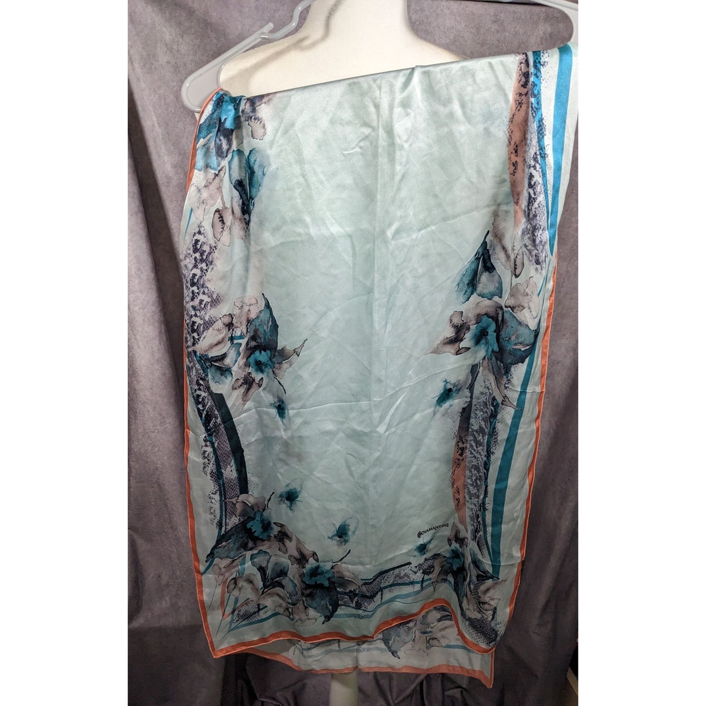 Diamantine Blue Floral Silky Lightweight Scarf