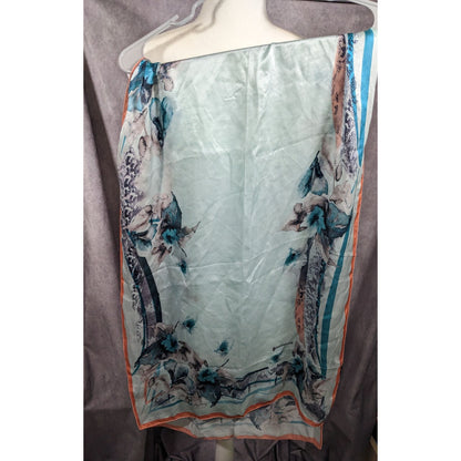 Diamantine Blue Floral Silky Lightweight Scarf