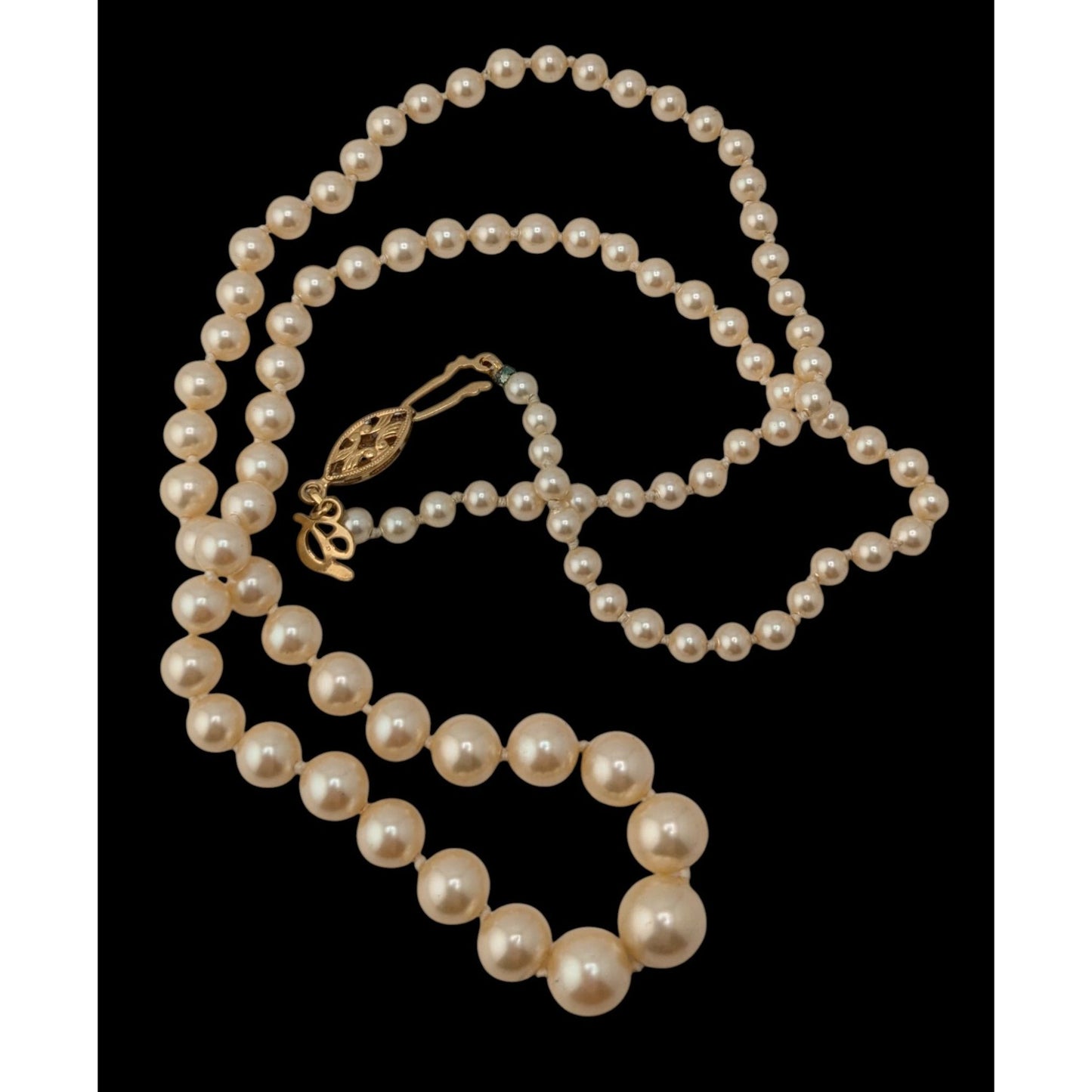 Vintage Danecraft Faux Pearl Necklace Hand Knotted Cream Mid Century Collectible Jewelry