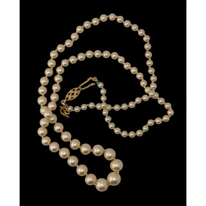 Vintage Danecraft Faux Pearl Necklace Hand Knotted Cream Mid Century Collectible Jewelry