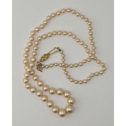 Vintage Danecraft Faux Pearl Necklace Hand Knotted Cream Mid Century Collectible Jewelry