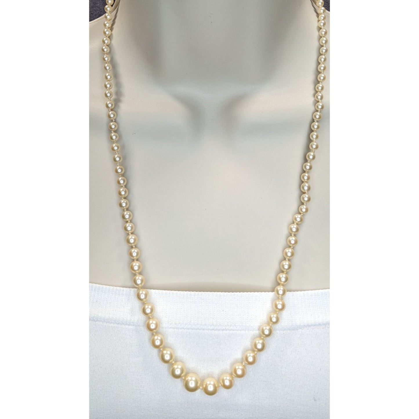 Vintage Danecraft Faux Pearl Necklace Hand Knotted Cream Mid Century Collectible Jewelry