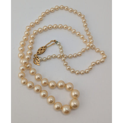 Vintage Danecraft Faux Pearl Necklace Hand Knotted Cream Mid Century Collectible Jewelry