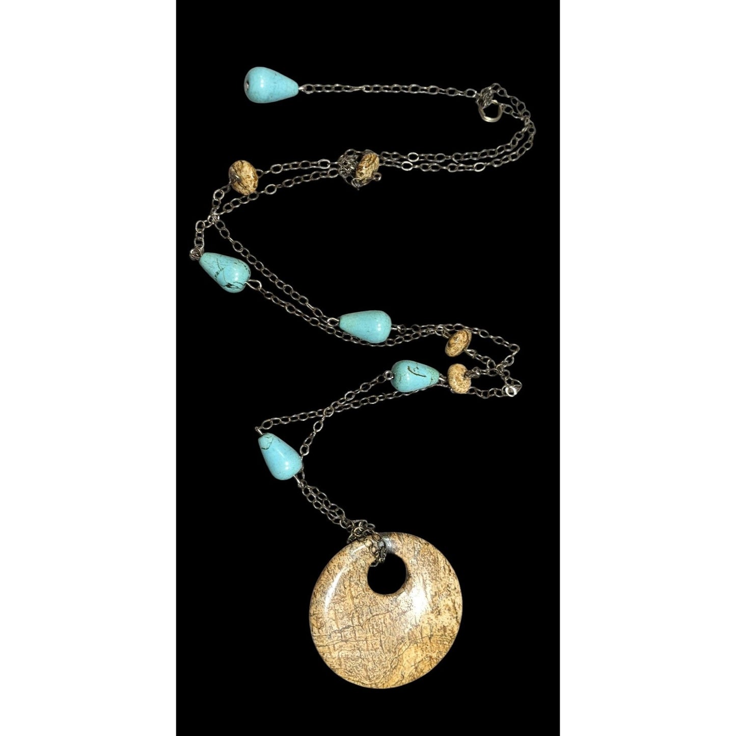 Bohemian Turquoise And Jasper Beaded Pendant Necklace