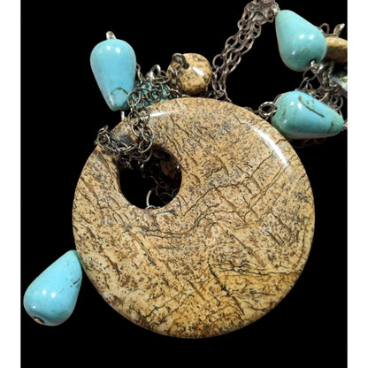 Bohemian Turquoise And Jasper Beaded Pendant Necklace