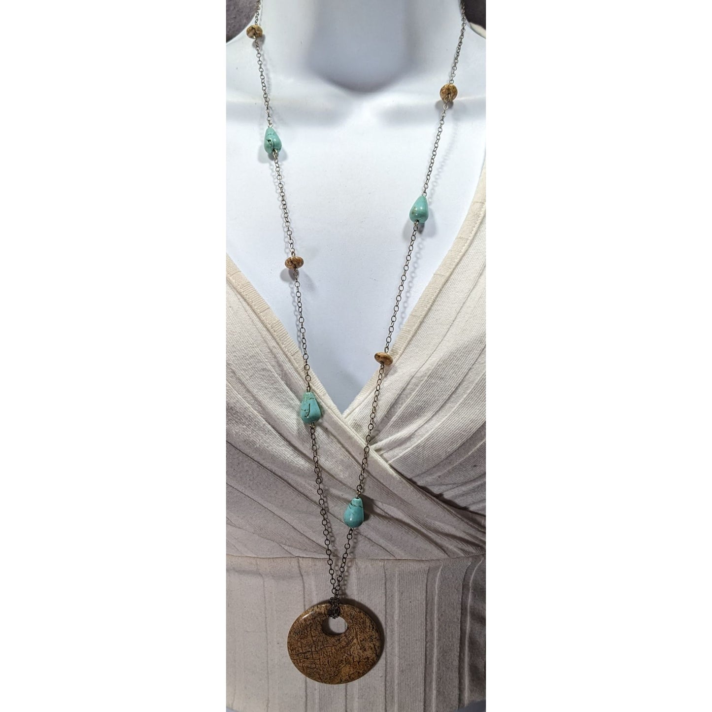 Bohemian Turquoise And Jasper Beaded Pendant Necklace