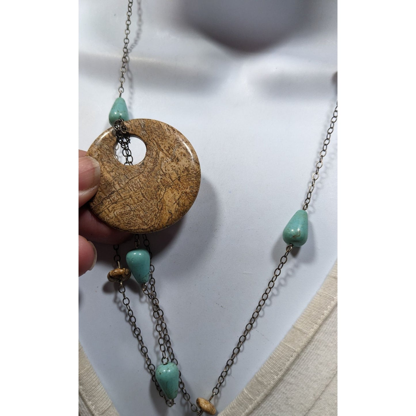 Bohemian Turquoise And Jasper Beaded Pendant Necklace