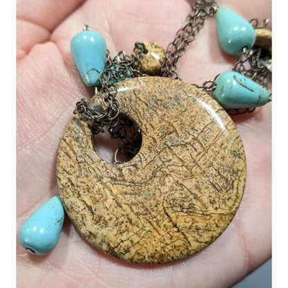 Bohemian Turquoise And Jasper Beaded Pendant Necklace