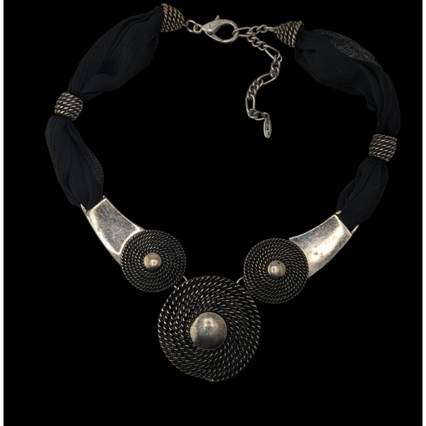 Goth 90s Brutalist VCLM Statement Necklace Black Silver Tone Mesh Disc Collar