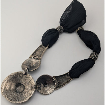 Goth 90s Brutalist VCLM Statement Necklace Black Silver Tone Mesh Disc Collar