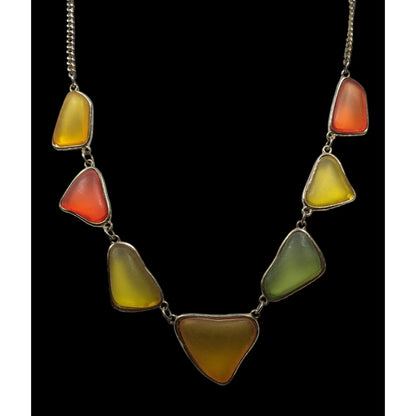 Vintage Retro Frosted Glass Gemmed Necklace