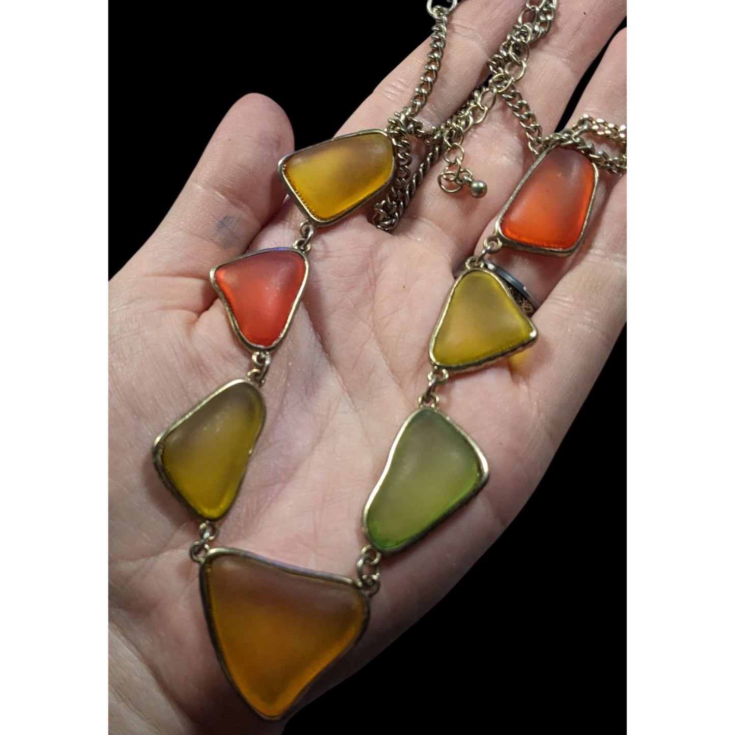 Vintage Retro Frosted Glass Gemmed Necklace